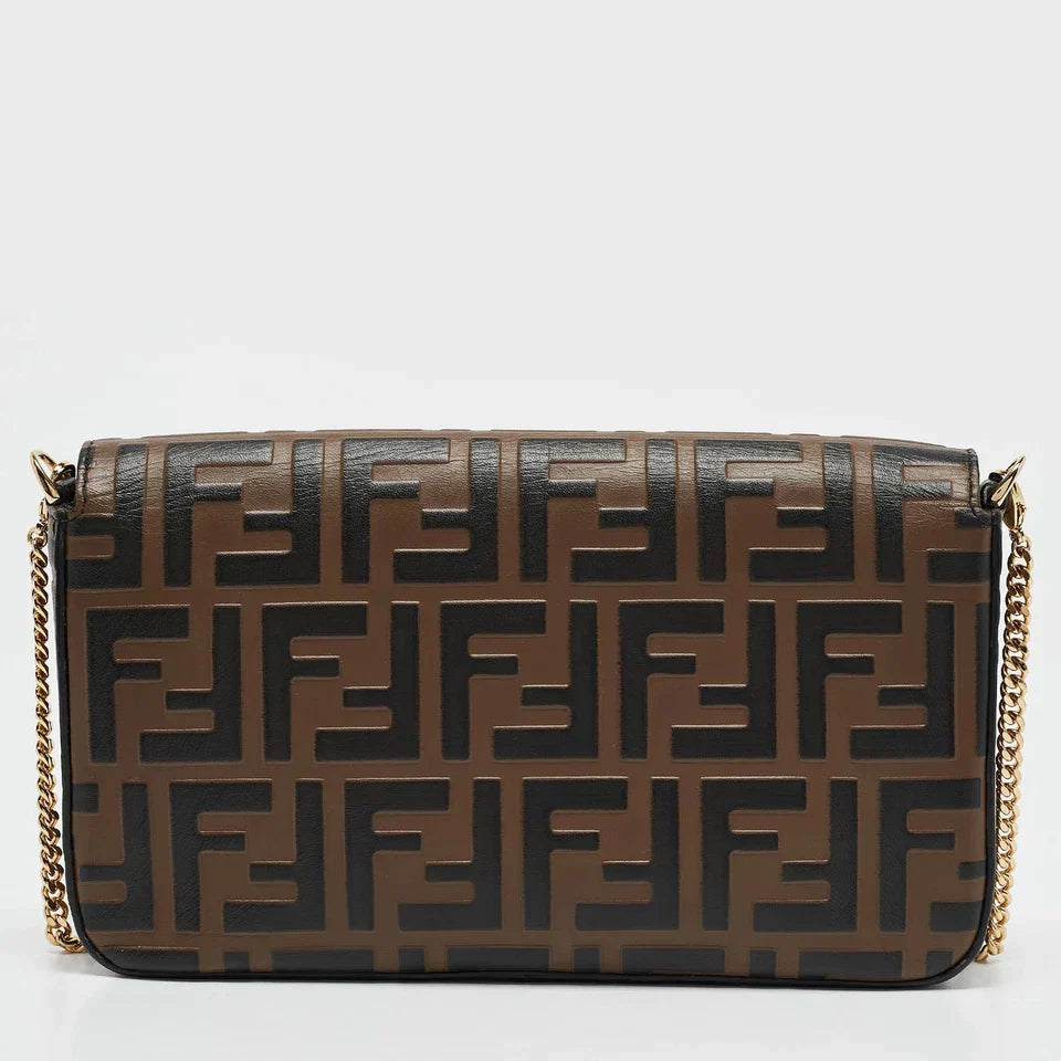 Fendi Tobacco/Black Zucca Embossed Leather FF Wallet On Chain