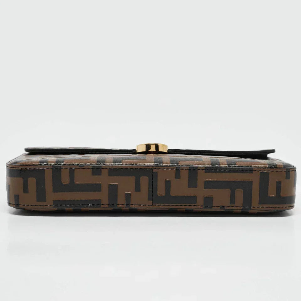Fendi Tobacco/Black Zucca Embossed Leather FF Wallet On Chain