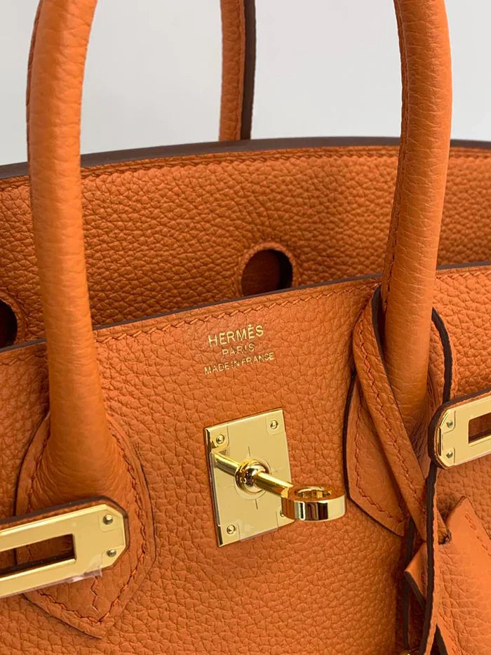Hermes Birkin Leather Gold Handbag Bag for Women (Orange Matt)